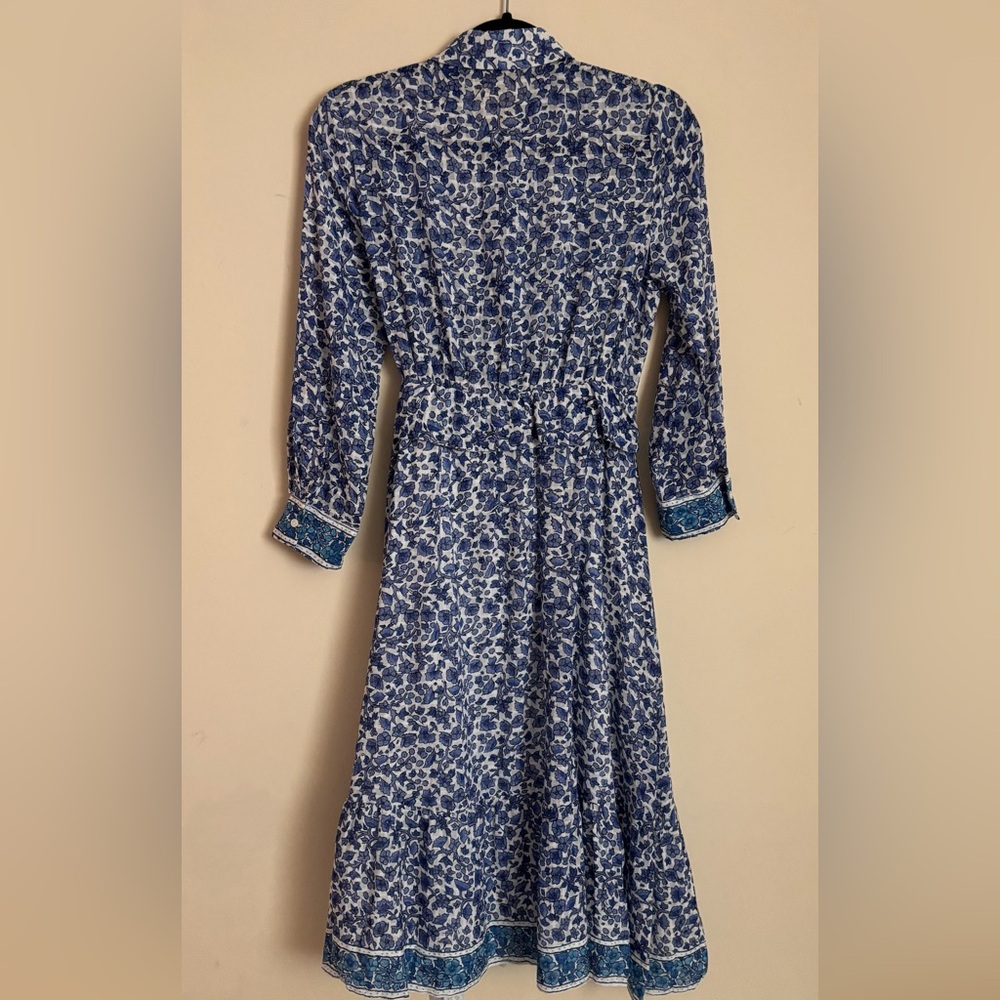 Kobi Halperin Blue Floral Tie-Waist Long Sleeve Midi  Dress - Picture 2 of 10